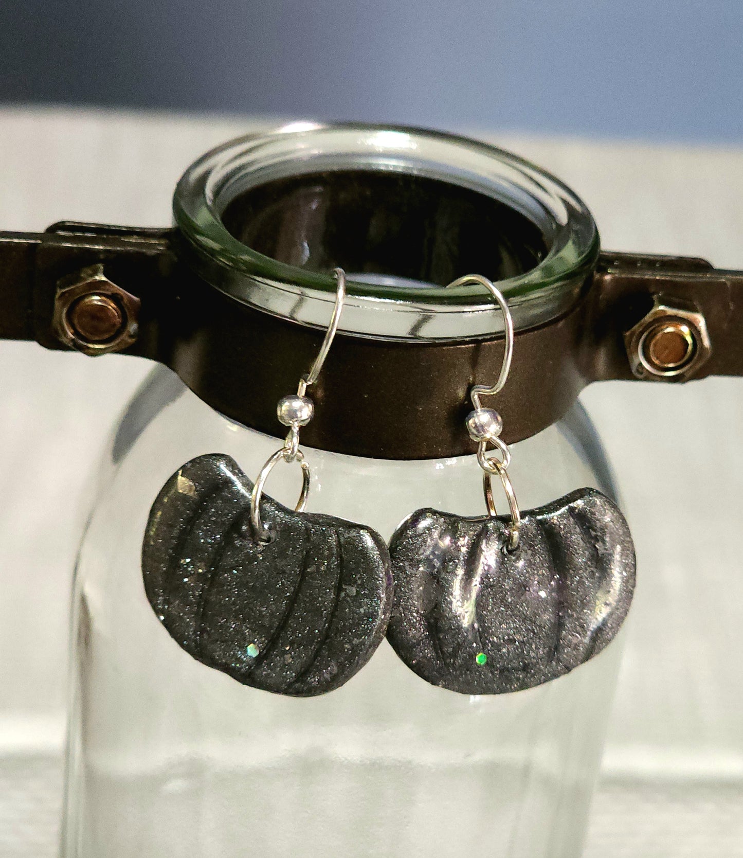 Grey/Silver Pumpkin Polymer Clay French hook Earrings