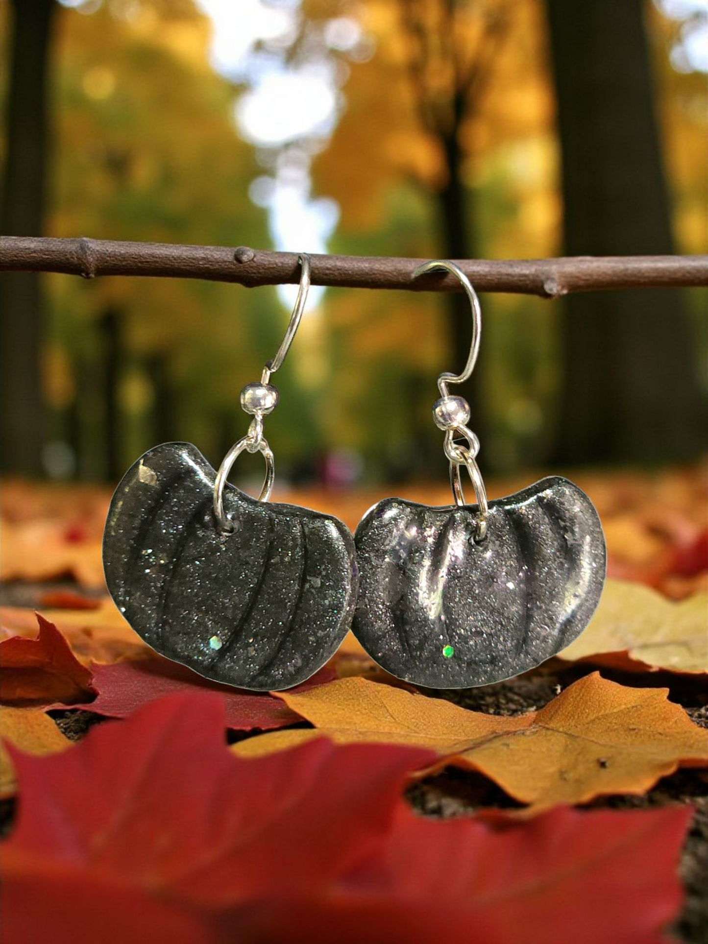 Grey/Silver Pumpkin Polymer Clay French hook Earrings