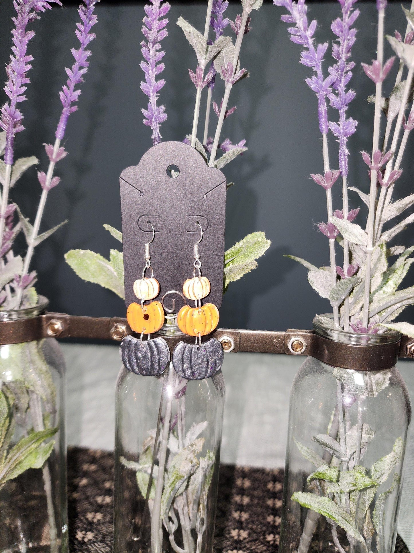 Stacked pumpkin Polymer Clay French hook Earrings