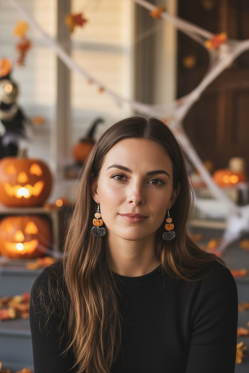 Stacked pumpkin Polymer Clay French hook Earrings