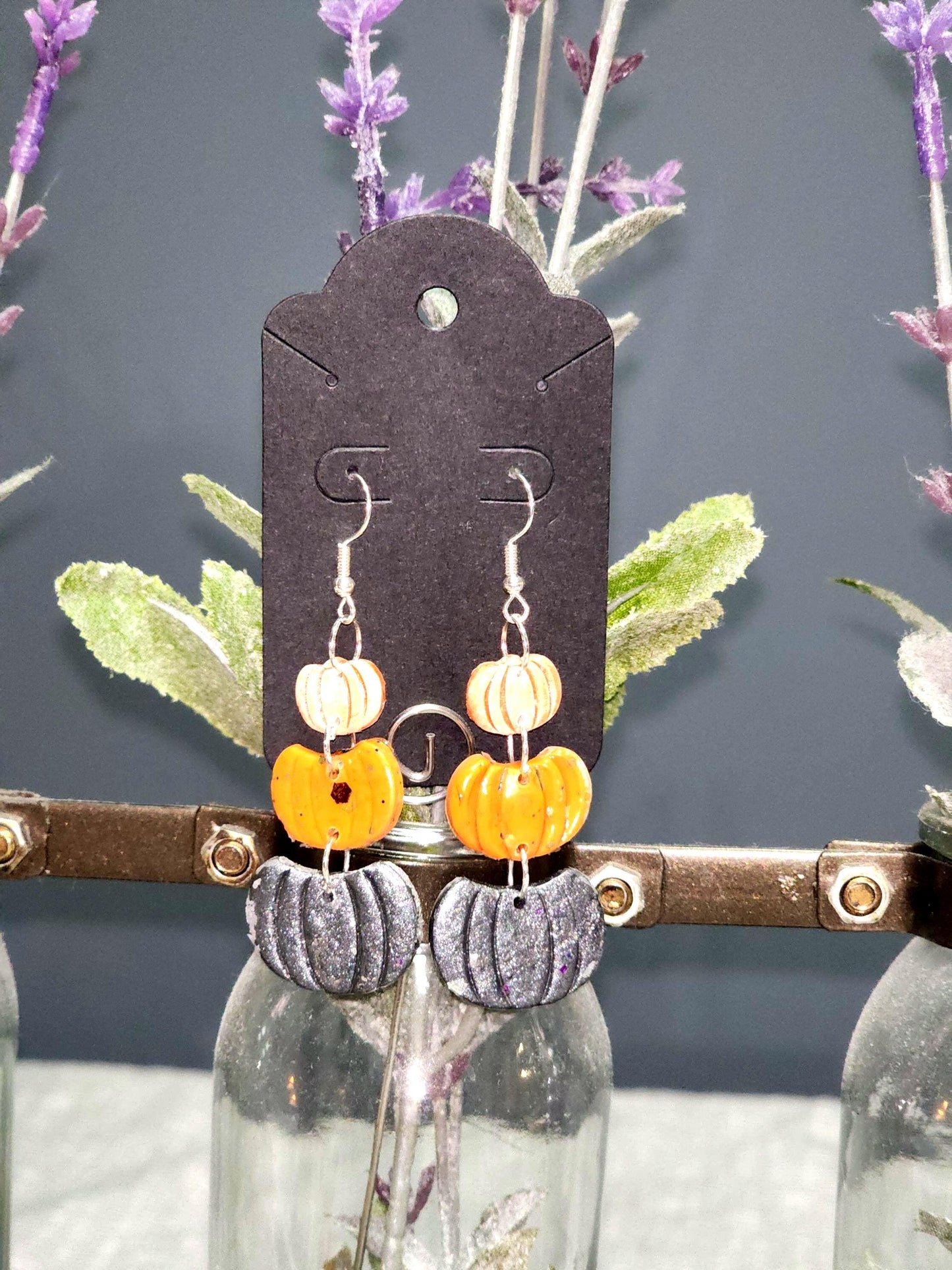 Stacked pumpkin Polymer Clay French hook Earrings