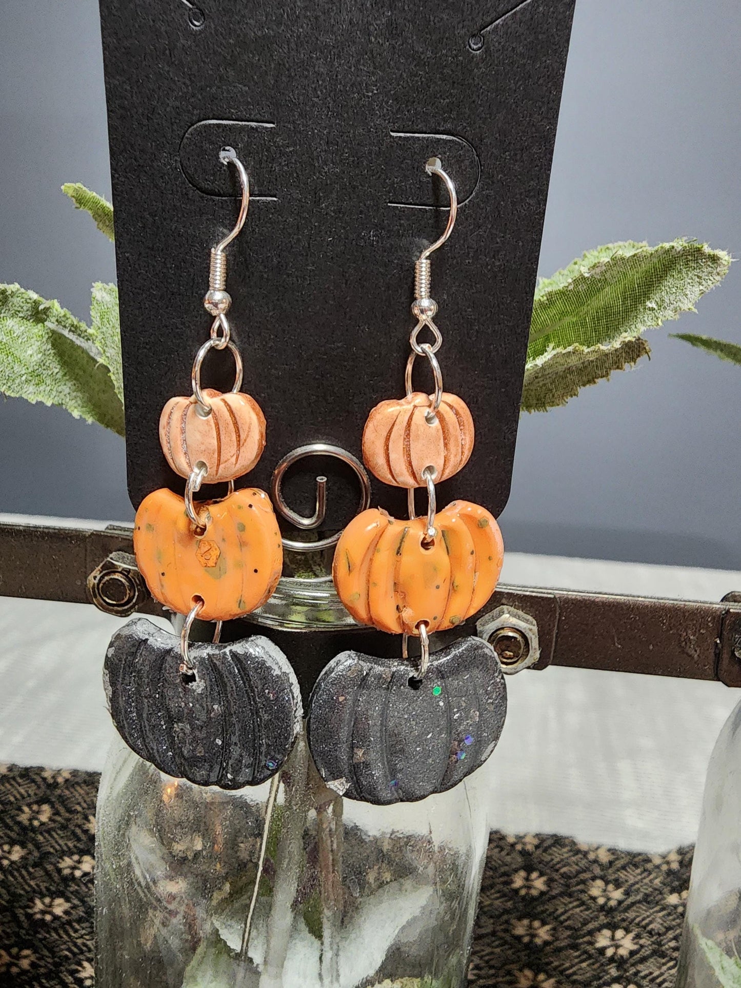 Stacked pumpkin Polymer Clay French hook Earrings