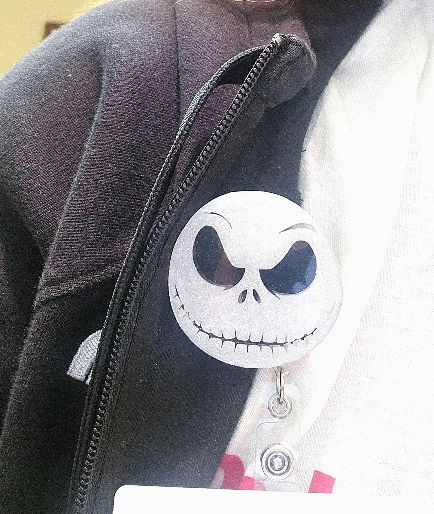 Glitter Jack Skellington Badge Reel: Halloween ID Holder