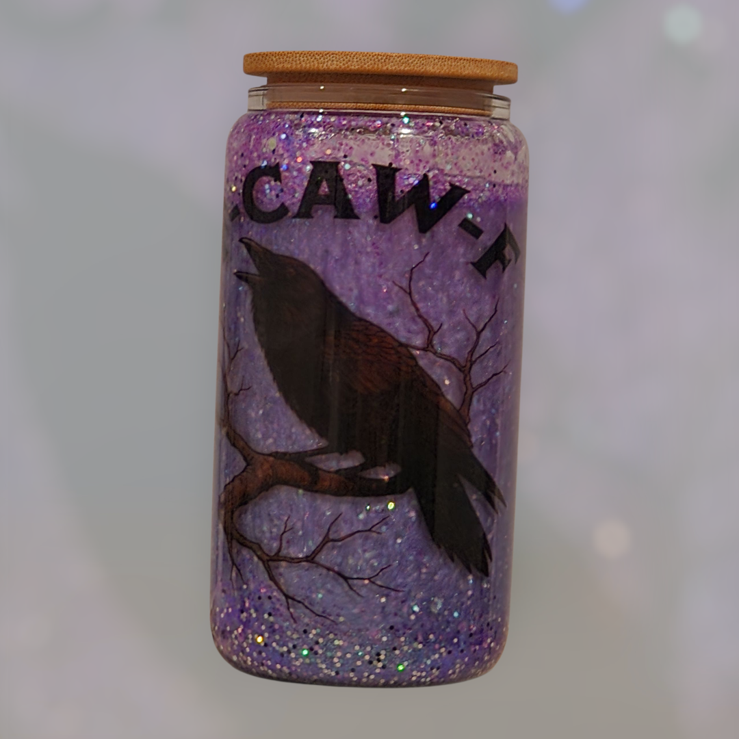 16 oz Glass snow globe tumbler Filled with glitter