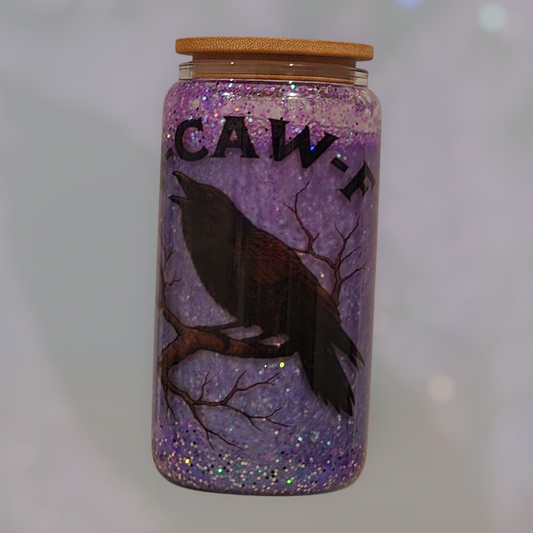 16 oz Glass snow globe tumbler Filled with glitter