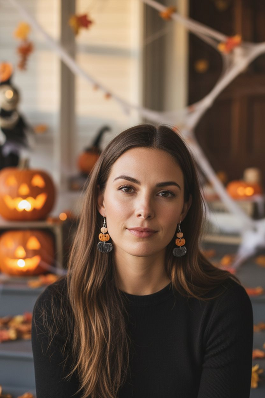 Stacked pumpkin Polymer Clay French hook Earrings